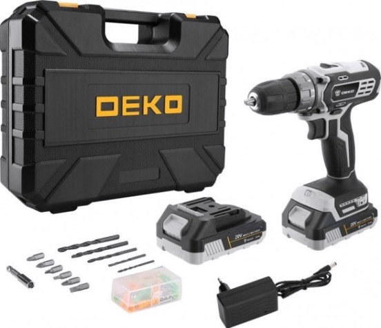 Дрель-шуруповерт аккумуляторная DEKO DKCD20 Black Edition set 3 в кейсе + набор 63 пр. [063-4050]