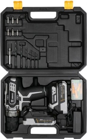 Дрель-шуруповерт аккумуляторная DEKO DKCD20 Black Edition set 3 в кейсе + набор 63 пр. [063-4050]