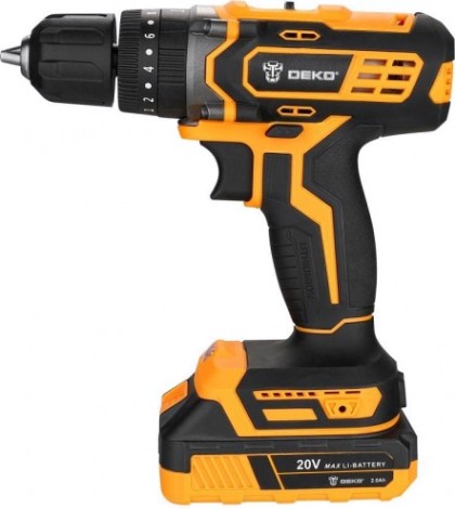 Дрель-шуруповерт аккумуляторная DEKO DKCD20 Impact SET 3 2.0Ahx2 63 tools + набор инструмента [063-4415]