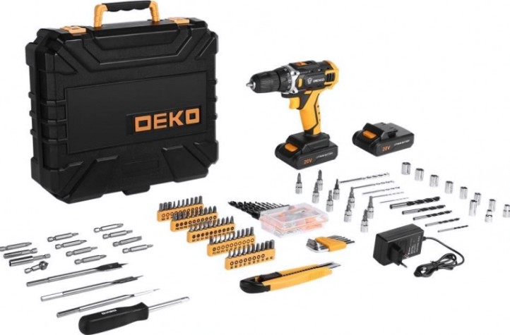 Дрель-шуруповерт аккумуляторная DEKO DKCD20FU-L + набор 193 аксессуара (063-4143) [063-4143]
