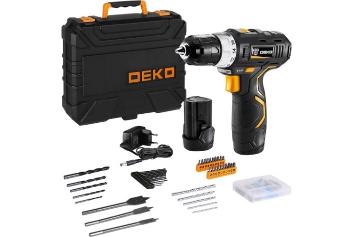 Дрель-шуруповерт аккумуляторная DEKO GCD12DU3 SET5 + набор инструментов 92 шт. (063-4148) [063-4148]