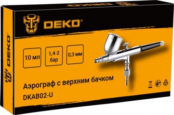 Краскопульт пневматический DEKO DKAB02-U (аэрограф) c верхним бачком [018-0924]