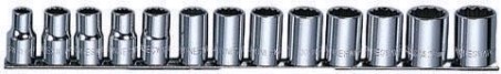 Набор головок 1/2" JONNESWAY S05H4213S 12-гранных MAXI-DRIVE на держателе, 13 предметов [049079]