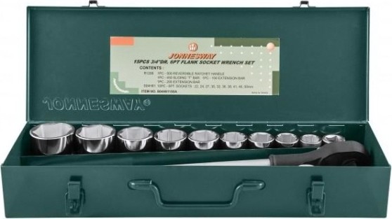 Набор головок 3/4" JONNESWAY S04H6315SA (S04H6115SA) 3/4"DR, 22-50 мм, 15 предметов [047229]