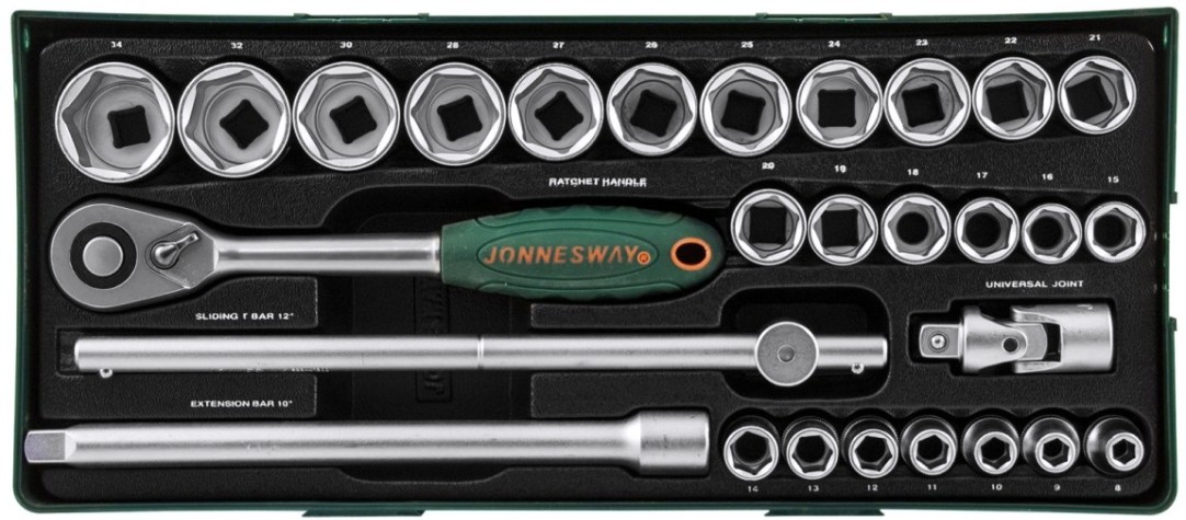 Набор головок торцевых 1/2"DR в ложементе JONNESWAY S04H4728SP 8-34 мм [048156]