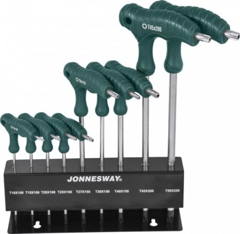 Набор ключей TORX JONNESWAY H10MT09S с рукояткой с центрированным штифтом Т10-Т50 [048069]