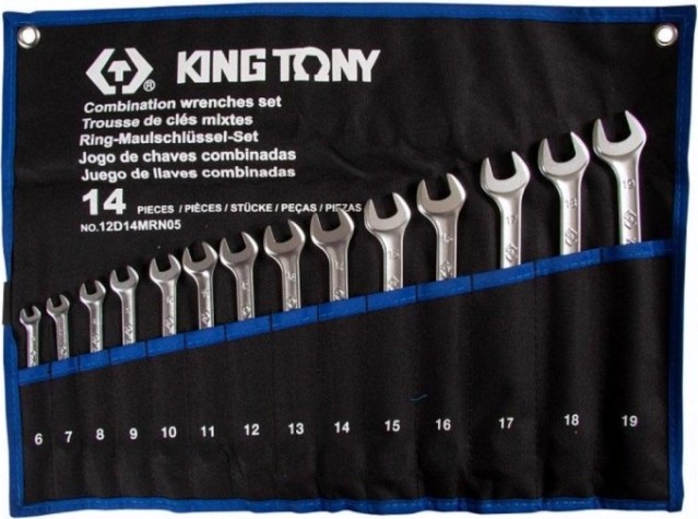 Набор комбинированных ключей KING TONY 6-19 мм чехол из теторона, 14 предметов [12D14MRN05]