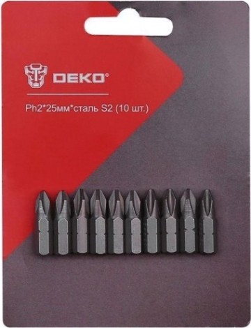 Набор насадок DEKO Ph2*25мм*сталь S2 профессиональных бит (10 шт.) [065-0767]