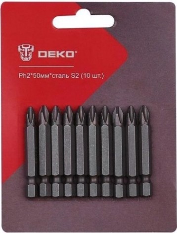 Набор насадок DEKO Ph2*50мм*сталь S2 профессиональных бит (10 шт.) [065-0768]