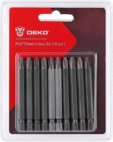 Набор насадок DEKO Ph2*70мм*сталь S2 профессиональных бит (10 шт.) [065-0769]