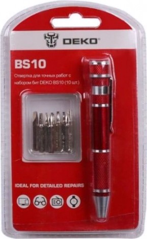 Отвертка с битами DEKO BS10 для точных работ с набором (10 шт.) [065-0696]