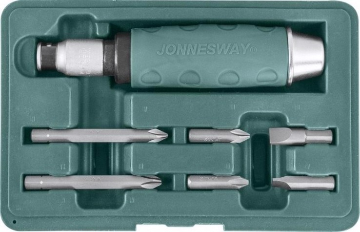 Отвертка ударная JONNESWAY AG010055A битами SL 8,10мм PH# 2,3 36мм и PH# 2,3 80мм, 7 пр [048649]