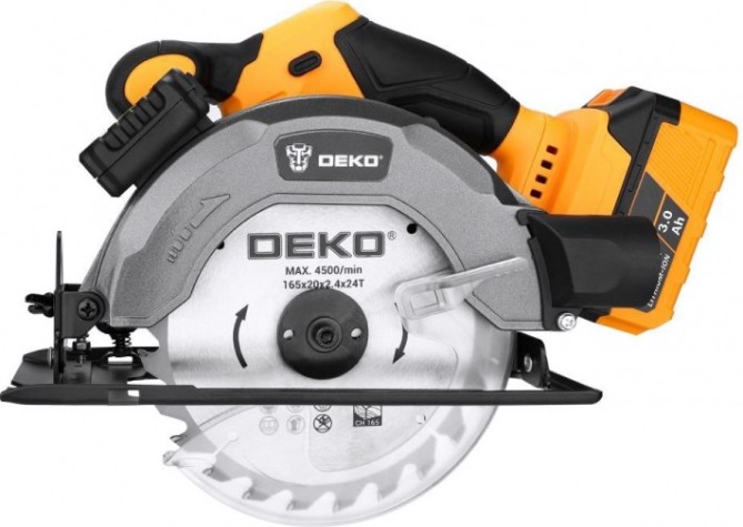 Пила циркулярная аккумуляторная DEKO DKCS20 2*3.0Ah 20в, 165мм [063-4024]