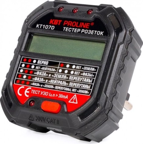 Тестер розеток КВТ КТ 107D PROLINE и УЗО [86321]