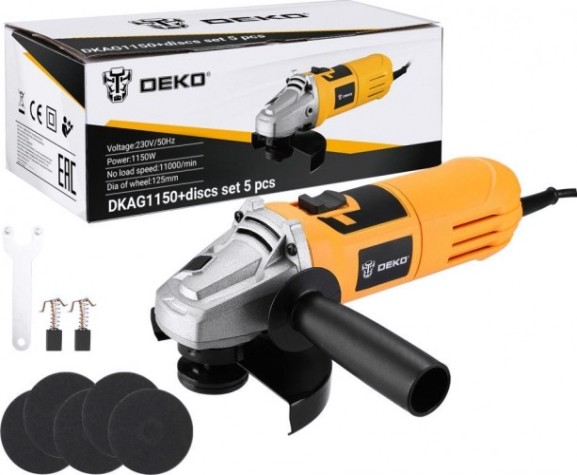 Угловая шлифмашина сетевая DEKO DKAG1150 + дисков 5 шт. [063-4288]