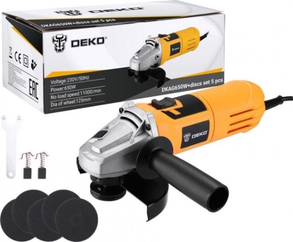 Угловая шлифмашина сетевая DEKO DKAG650W + дисков 5 шт. [063-4286]